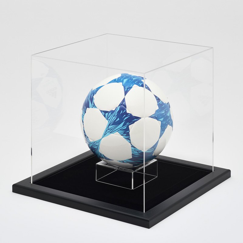コレクションケース アクリル サッカーボール 専用スタンド付き 台座タイプ：黒別珍 フレーム：CFビター サインボール ディスプレイ 収納 飾る