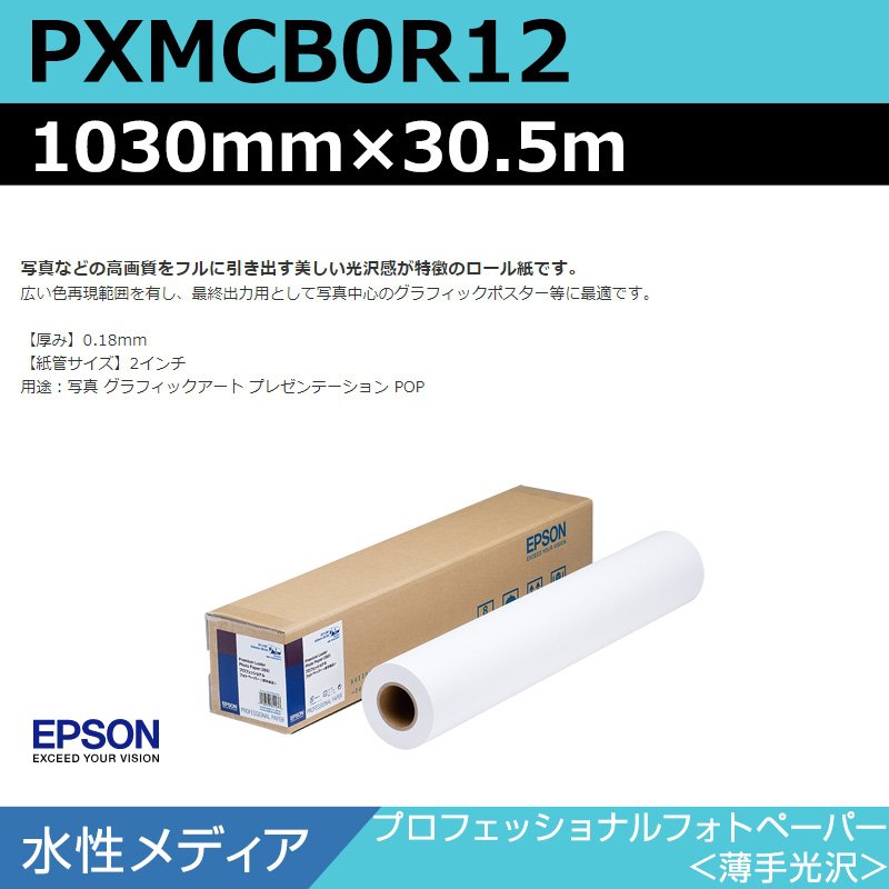 インクジェットロール紙 大判プリンター用紙 エプソン 純正 PXMCB0R12 プロフェッショナルフォトペーパー 薄手光沢 1030mm×30.5m