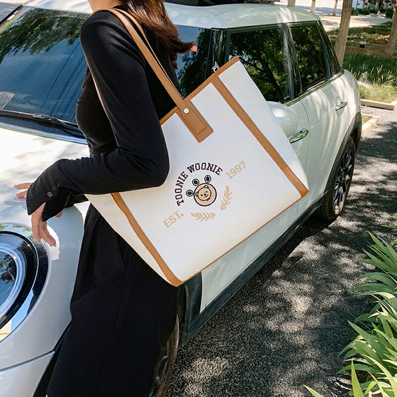 J.CHIC ショルダー ＊キャンバス ＊エコバッグ ショルダーバッグ キャンバス生地 エコレザー[品番：LGMW0004946