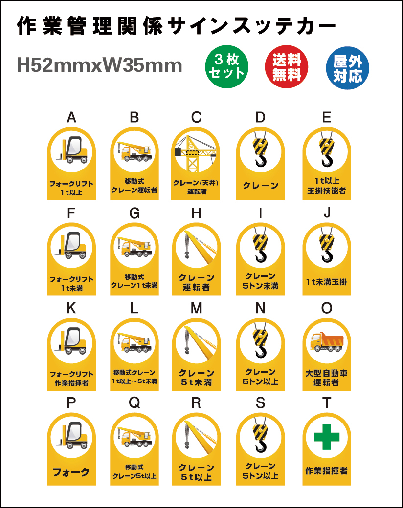 楽天市場 サイン ステッカーシール 作業管理関係ステッカー 52mm 35mm 3枚1組 安全用品 標識 身に付ける安全用品 ヘルメット用ステッカー 用品 日本製 屋内外対応 糊付き 送料無料 サインストア