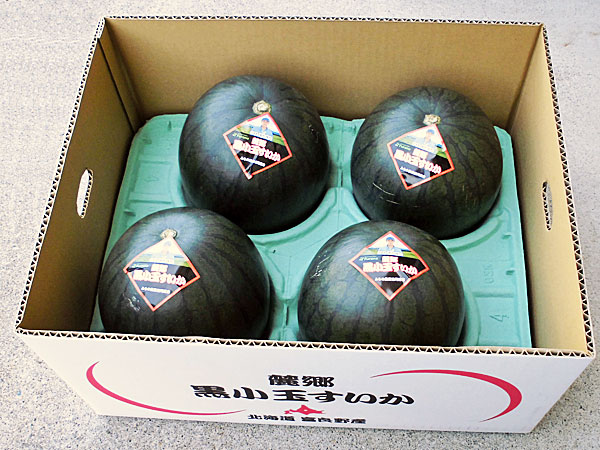 北海道富良野産 黒小玉すいか(秀 約2kg) 4玉セット送料無料出荷期間 6月下旬～9月中旬｜北海道四季工房