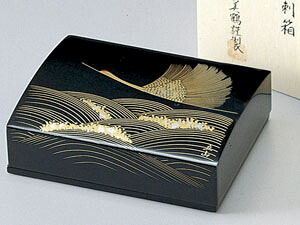 【越前漆器】沈金・波に鶴　名刺箱（大）黒/漆器・プレゼント・贈り物・気持ち・御祝・御礼・退職・外国｜漆器のしもむら