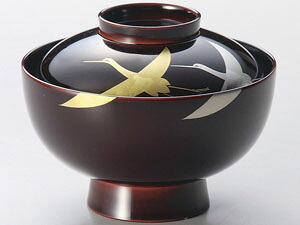 【越前漆器】●箔鶴蒔絵　雑煮椀　溜　１客/お正月・迎春用・煮物・来客用・おもてなし・蓋付※返品不可