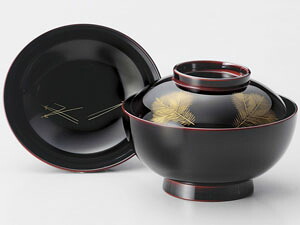 【越前漆器】●沈金若松　雑煮椀　溜　１客/お正月・迎春用・煮物・来客用・おもてなし・蓋付※返品不可