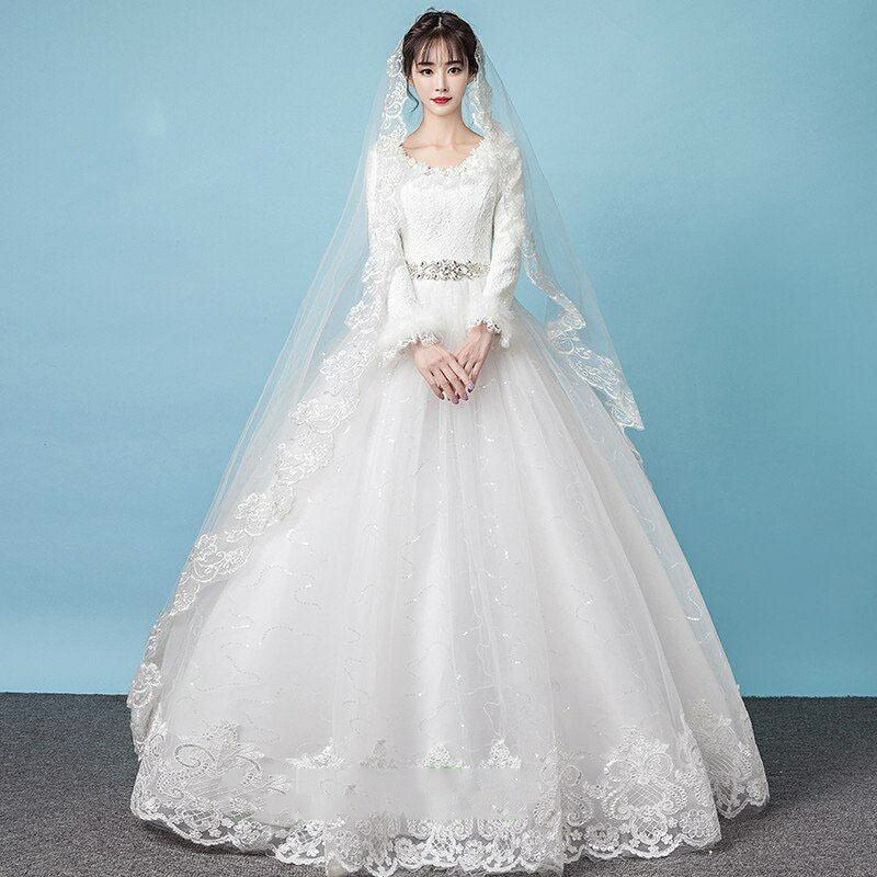 ウェディングドレス 長袖 安い 花嫁 プリンセスラインドレス 結婚式 白 ウエディングドレス ブライダル ドレス 披露宴 二次会 パーティードレス サッシュリボン
