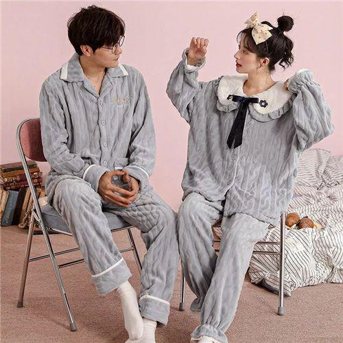 ペア パジャマ 冬 もこもこ カップル ペア ルームウェア セット 長袖 ペアパジャマ モコモコ 前開き ペアパジャマ カップル 秋冬 結婚祝い プレゼント ペアパジ｜シルエットセレクト