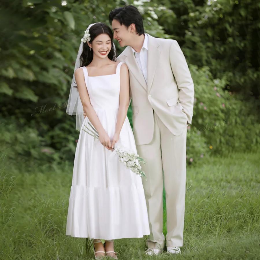 ウェディングドレス ノースリーブ サテン シンプルドレス ハネムーン Aライン ロング 二次会 結婚式 披露宴 前撮り 発表会 花嫁 ウエディングドレス 花嫁ドレス｜シルエットセレクト