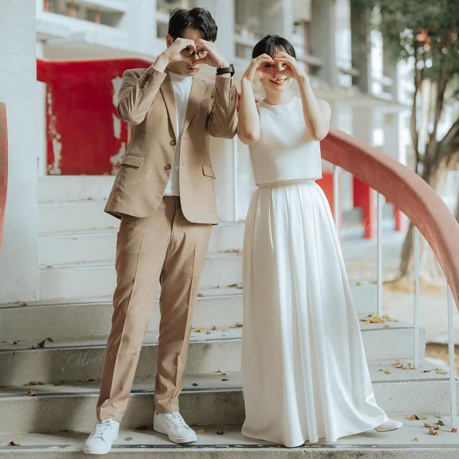 ウェディングドレス セパレート スレンダーライン ツーピース サテン ロング 二次会 結婚式 披露宴 前撮り 後撮り 発表会 花嫁 ウエディングドレス 花嫁ドレス|シルエットセレクト