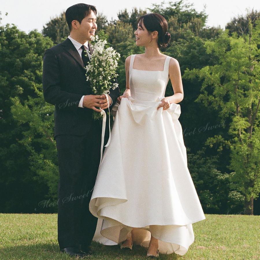 ウェディングドレス 編み上げ サテン ノースリーブ シンプル ホワイト Aライン ロング 二次会 結婚式 披露宴 前撮り 発表会 花嫁 ウエディングドレス 花嫁ドレス｜シルエットセレクト