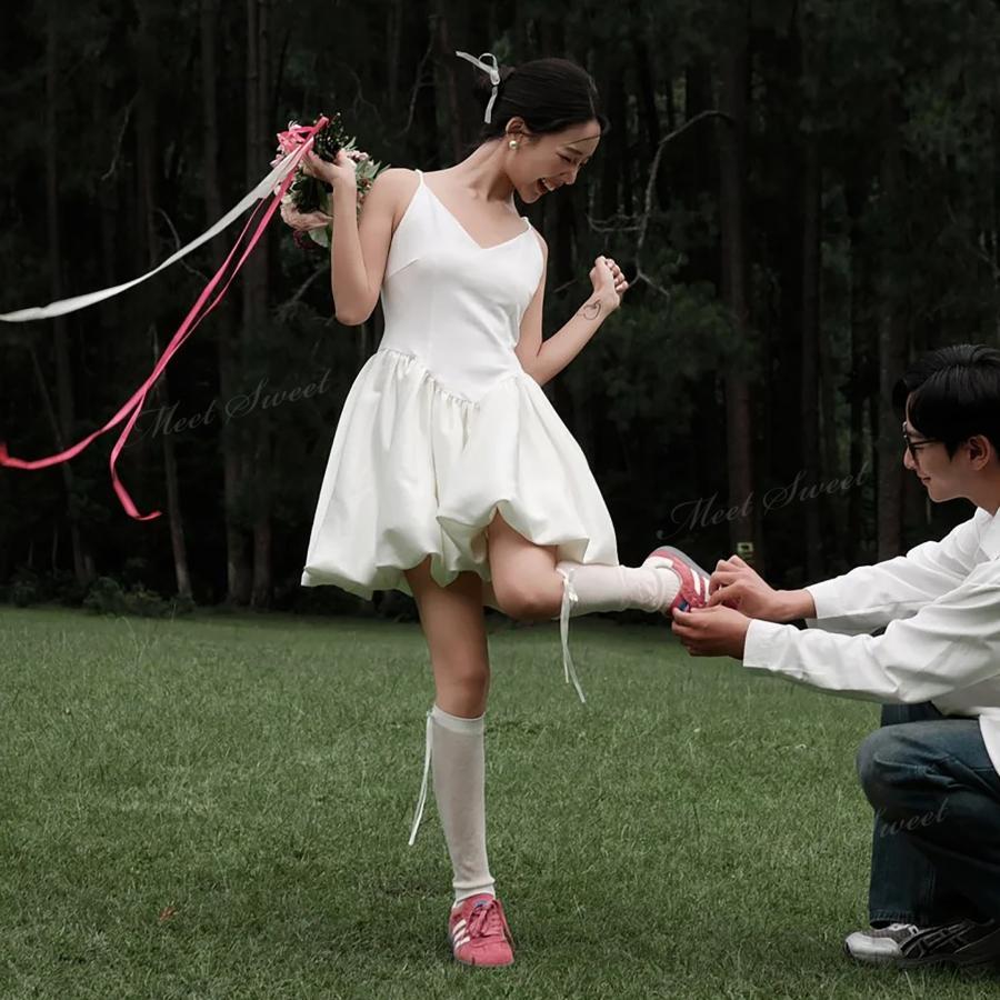 ウェディングドレス ミニ ショート丈 ミニドレス バルーン 二次会 結婚式 前撮り 発表会 花嫁 ウエディングドレス かわいい ショートドレス｜シルエットセレクト