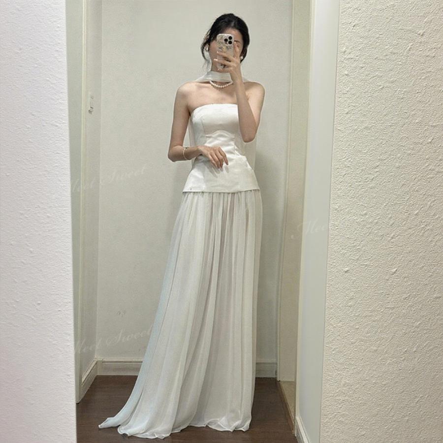 ウェディングドレス スレンダーライン サテン ベアトップ ハネムーン ロング 二次会 結婚式 披露宴 前撮り 後撮り 発表会 花嫁 ウエディングドレス 花嫁ドレス|シルエットセレクト