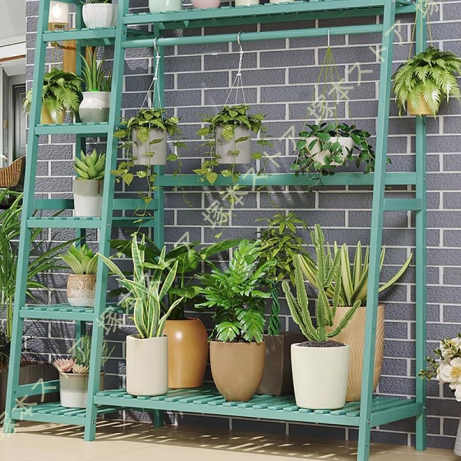 フラワースタンド 吊り下げ式植物ラック プランタース ガーデンラック オープンラック竹製 シェルフ 花台 植物棚 多肉植物 園芸ラック 鉢植え 植木鉢スタンド