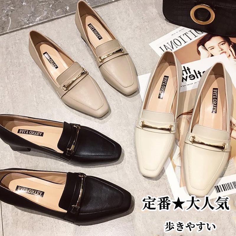 パンプス レディース ローファー スクエアトウ オックスフォード 中ヒール シューズ モカシン カジュアル 結婚式 披露宴 エレガント 上品