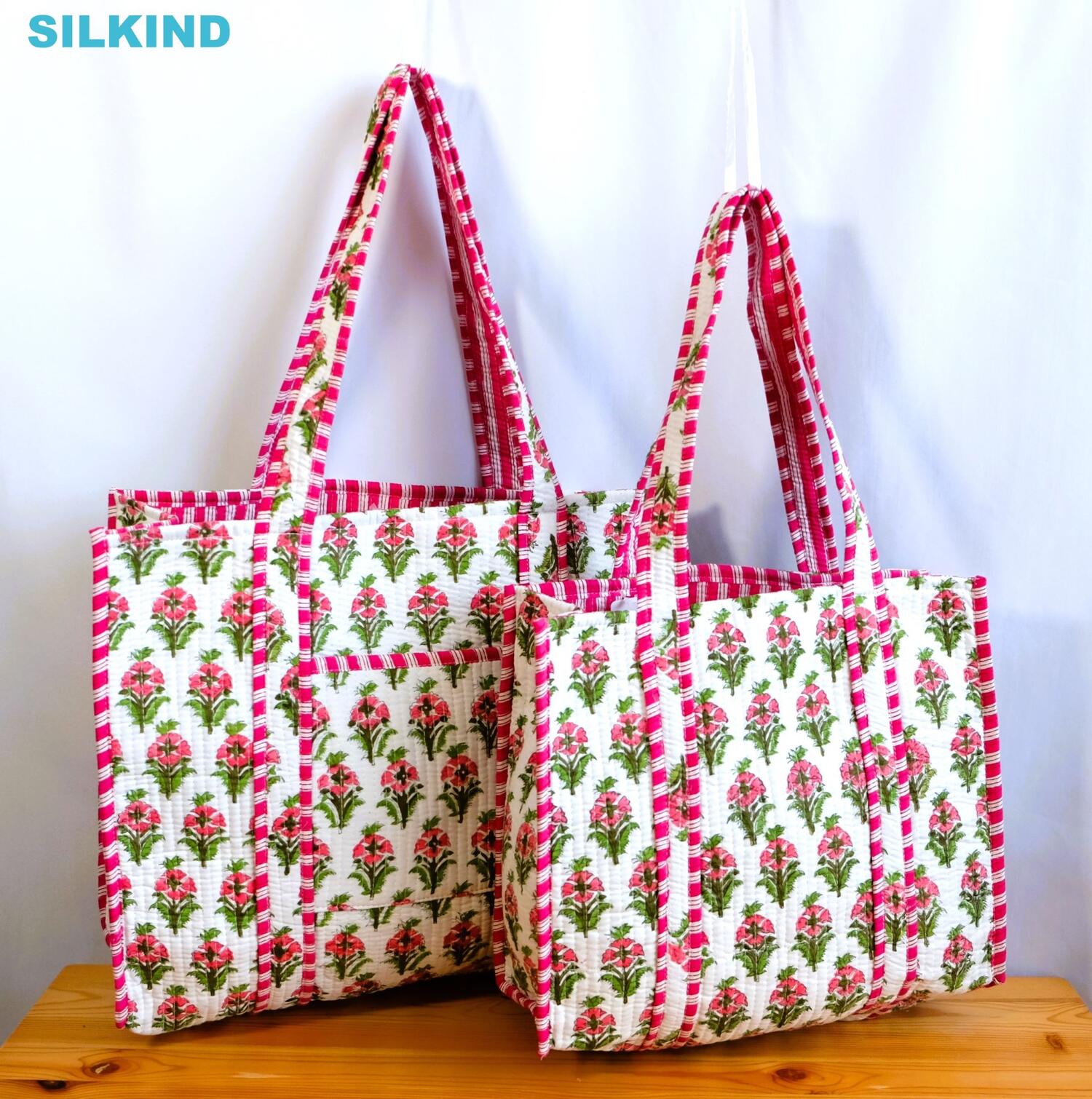 ご予約品 緑 バッグ単品 ブロックプリント キルトバッグ  マザーズバック ご予約品 緑 バッグ単品 ブロックプリント キルトバッグ