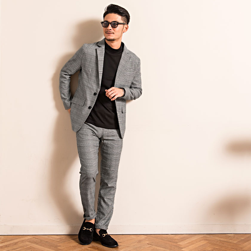 楽天市場 テーラードジャケット メンズ Cavaria キャバリア Trストレッチテーラードジャケット 全4色 あす楽対応 テイラード Tr素材 セットアップ可 きれいめ チェック柄 ブラック グレー ネイビー Bitter系 ビター系 秋 冬 Trs P10 Silver Bullet