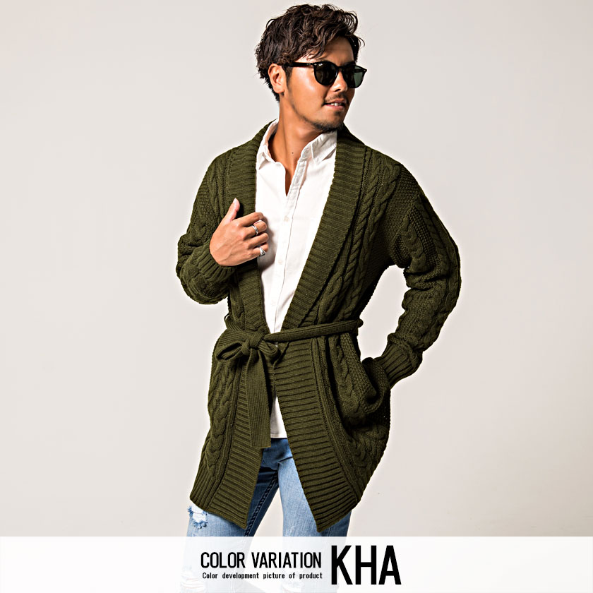 楽天市場 ガウン メンズ カーディガン ロング Cavaria キャバリア セミロングショールカラーガウン 全5色 あす楽対応 厚手 ニット アイボリー ベージュ カーキ ネイビー ブラック 黒 白 M L Bitter系 ビター系 秋 冬 Silver Bullet シルバーバレット