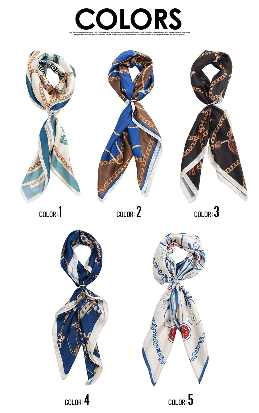 スカーフ メンズ ユニセックス リング付き レディース アクセサリー チェーン柄 ブランド おしゃれ 白 ホワイト ブラック 総柄 プリント 小物