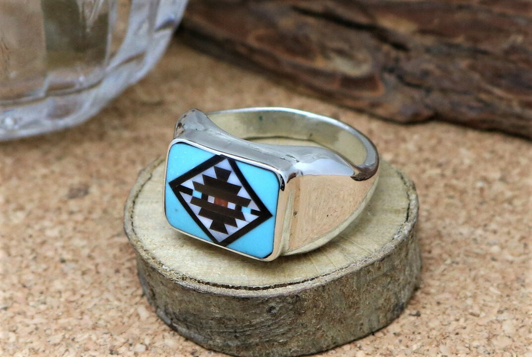 限定価格セール 楽天市場 インディアンジュエリー ズニ族 Jim Paywa作 オーバル型 インレイ 印台リング 27号 インディアンジュエリー Silver501 数量限定 Www Caymanislandsrealty Com