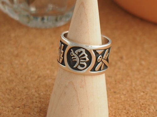 高額売筋 宅配便でも送料無料 インディアンジュエリー ホピ族 Alvin Taylor アルヴィン テイラー 作 メンズジュエリー アクセサリー ちょうちょモチーフ バンドリング 15号ジュエリー アクセサリー Taylor アルヴィン テイラー 作 15号 超目玉 12月 指輪