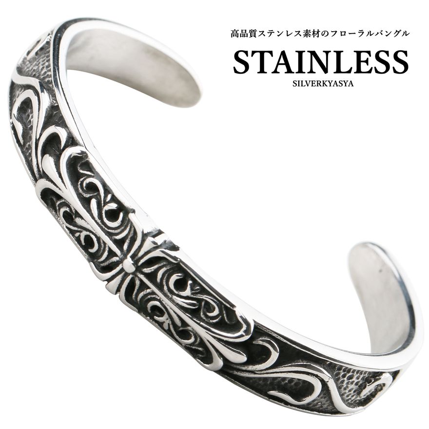 シルバーブレスレット　バングル　buff　フェザー ステンレス ダブルフェザーバングル シルバー ブレスレット 銀色