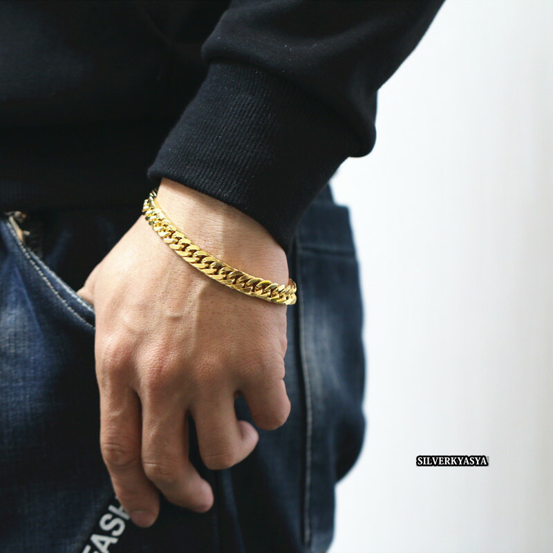 楽天市場 幅8mm Stainless Steel ダブル喜平チェーンブレスレット ゴールド 金 Gold 21cm ステンレス 喜平ブレスレット 中折式 マイアミキューバンリンク シルバーアクセサリーsilverkyasya