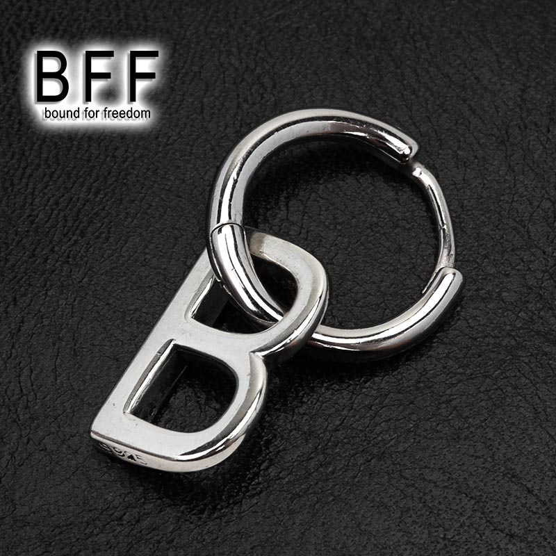 Bff ブランド フープピアス ドロップピアス メンズ ピアス シルバー925 シンプル B アルファベット 金属アレルギー対応 専用box付属 別倉庫からの配送