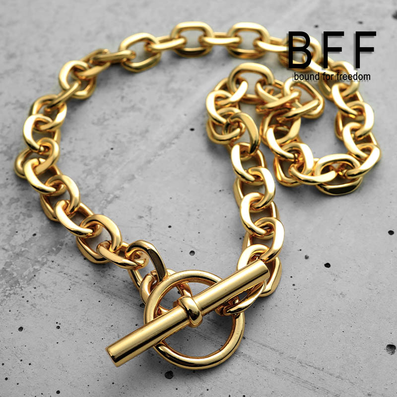 BFF ブランド マンテル チェーンネックレス 太幅 ワイド ゴールド K18 GP GOLD ネックレス メンズ レディース 重厚感 太め 専用BOX付属