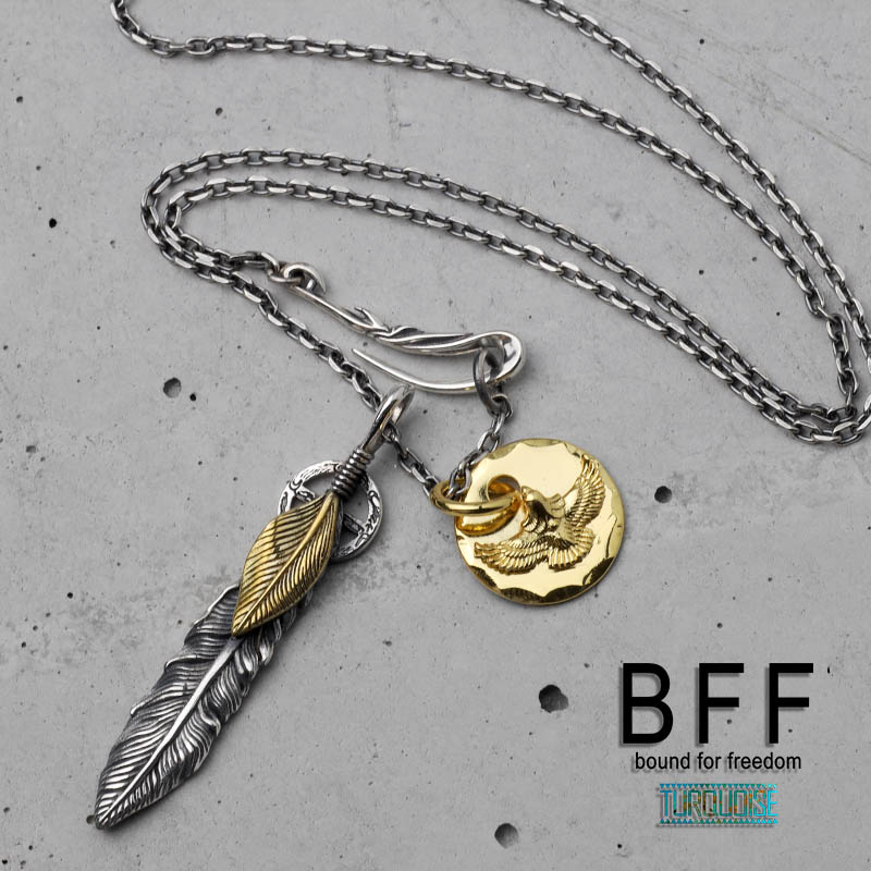 ＼ MAX20％OFFクーポン ／ BFF ブランド フェザーネックレス シルバー925 スモール ゴールド 上金 ネイティブ インディアンジュエリー 羽根 メタルチャーム カスタム シルバーチェーン 金属アレルギー対応 専用BOX付属 父の日