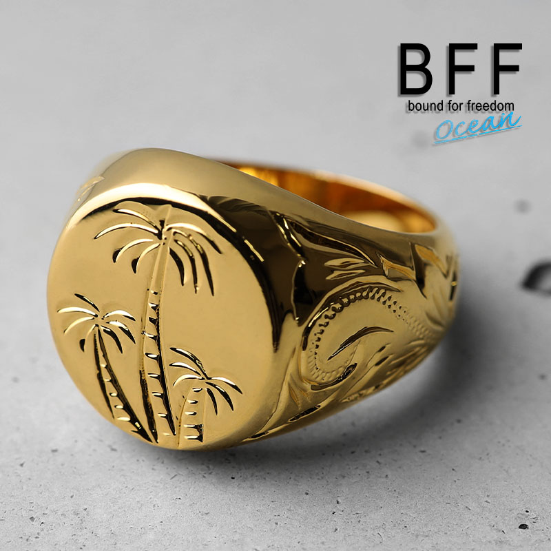 BFF ブランド 金色 GP ごつめ サークル ゴールド 18K スタンプリング 印台リング 丸型 gold ラージ パームツリー BFF ブランド 金色 GP ごつめ サークル ゴールド 18K スタンプリング 印台リング 丸型 gold ラージ パームツリー