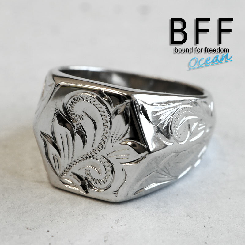 BFF ブランド ハワイアンリング メンズ 印台リング 六角 シルバー シグネットリング スタンプリング 専用BOX付属