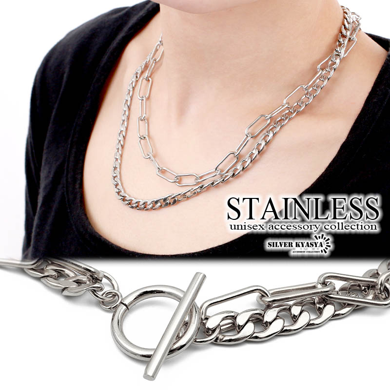 マンテル ダブルチェーン ネックレス シルバー ステンレス チェーンネックレス 喜平 キヘイ ハンドメイド silver 金属アレルギー対応