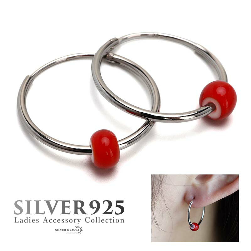 K18フープピアス赤いストーン ルビーフープピアスk18 ピアス（フープ