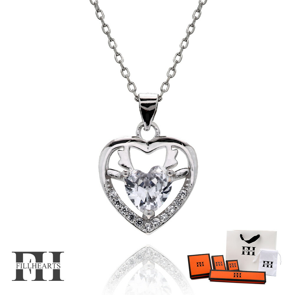 ＼ MAX20％OFFクーポン ／ FILL HEARTS ネックレス レディース 女性 大人 シルバー アクセサリー Heart & Deer ハート 鹿 ジルコニア 金属アレルギー対応 シルバー925 S925 ロジウムメッキ 40cm 小さめ シルバーネックレス