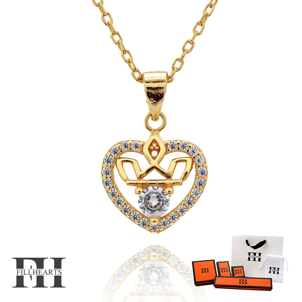 ＼ MAX20％OFFクーポン ／ FILL HEARTS ネックレス レディース 女性 大人 ゴールド アクセサリー Heart & Crown ハート 王冠 ジルコニア 金属アレルギー対応 シルバー925 S925 18K 18金 40cm 小さめ シルバーネックレス
