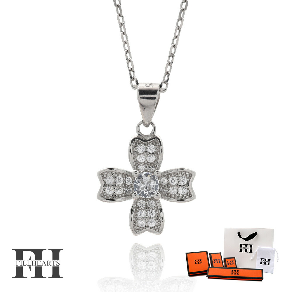 ＼ MAX20％OFFクーポン ／ FILL HEARTS ネックレス レディース 女性 大人 シルバー アクセサリー Flower 花 フラワー ジルコニア 金属アレルギー対応 シルバー925 S925 ロジウムメッキ 40cm 小さめ シルバーネックレス