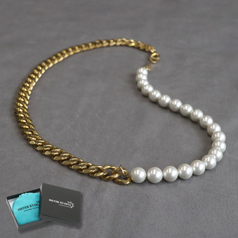 ネックレス メンズ Silverkyasya シルバーキャシャ オリジナル 18kメッキ パールネックレス 喜平 きへい ハンドメイド Pearl Necklace Gold 金色 金属 ステンレス アレルギーフリー Fmcholollan Org Mx