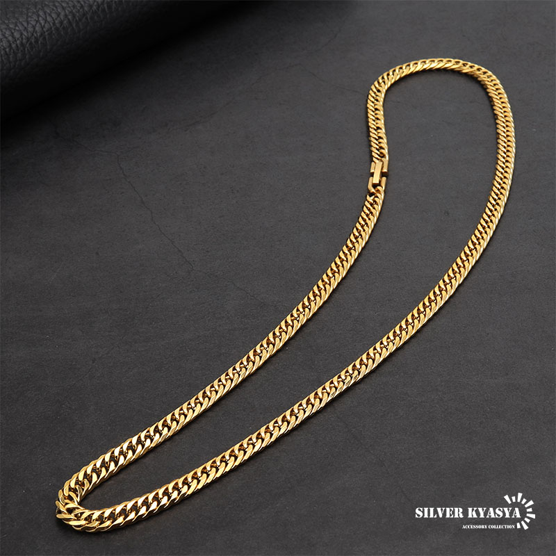 細め 幅6mm ステンレス 6面カット ダブル喜平ネックレス 中折 ゴールド ダブル喜平チェーンネックレス 金 ゴールド 18金 18k Gp ロング  メンズジュエリー・アクセサリー