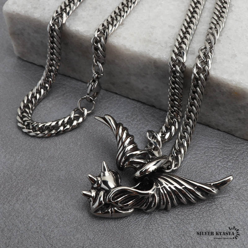 【激激レア】 ORDER ハート　翼　羽根　ペンダント　４センチ　箱付 楽天市場】ステンレス 悪魔の翼ネックレス ダブル喜平チェーン
