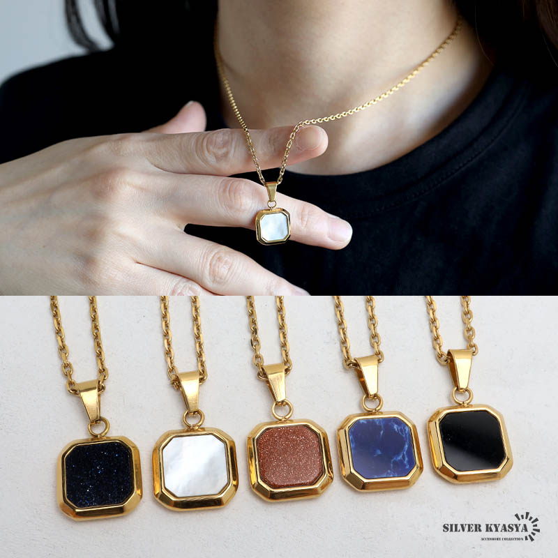 楽天市場】ストーンネックレス スクエアネックレス ゴールド