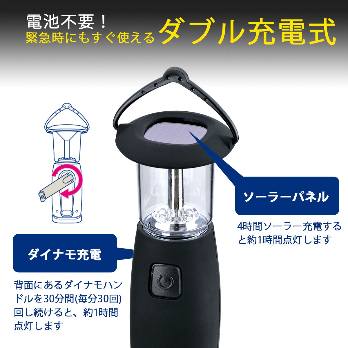 電池のいらない 6 LED ランタン充電 ソーラーパネル ダイナモ 防災災害 ライト エコ キャンプ電池なし アウトドア 地震対策