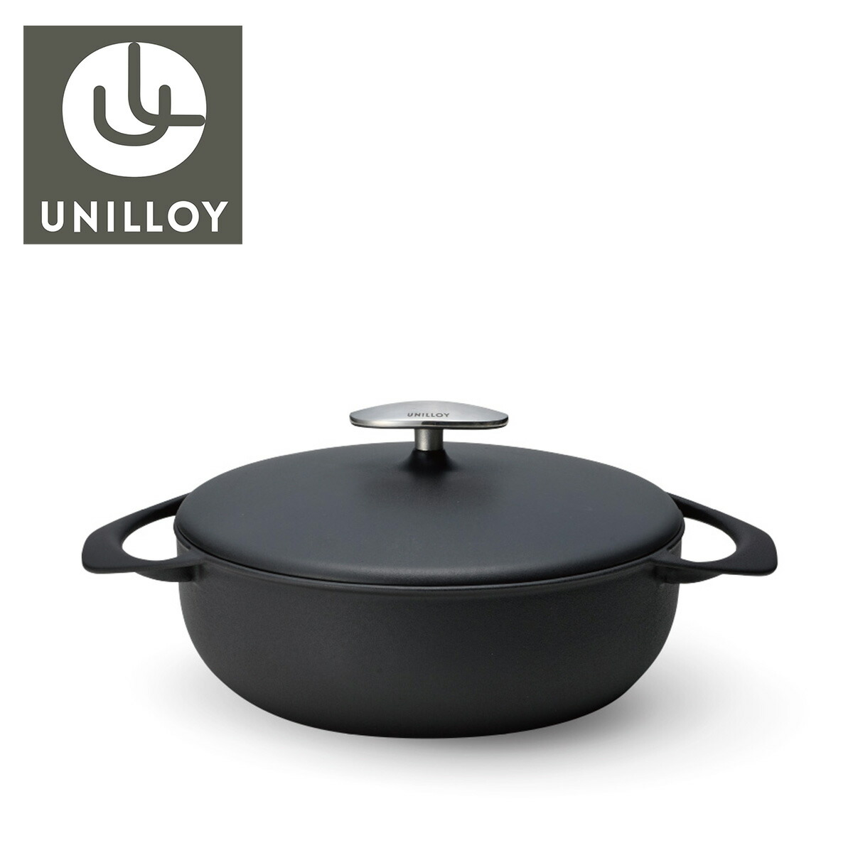 UNILLOYキャセロール 浅型 22cmマットブラック日本製 ホーロー製 琺瑯 軽いIH対応 オーブン 両手鍋 煮込み料理グッドデザイン ホーロー鍋 鍋料理 鋳物 職人 匠