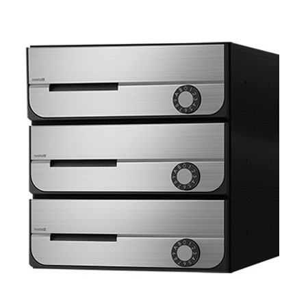 NASTA ナスタ ポスト D-ALL 3戸 静音大型ダイヤル錠 ステンレスヘアーライン 300&times;280&times;407.3 KS-MB5202PU-3L-S | KS-MB5202PU シリーズ メール便 はがき DM パンフレット カタログ 回覧板 郵便受け 郵便ポスト 新聞受け 玄関ポスト メールボックス おしゃれ シンプル｜SIMONS STORE