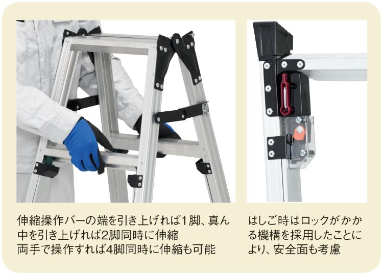 ピカコーポレーション PiCa 四脚アジャスト式はしご兼用脚立 上部操作 ...