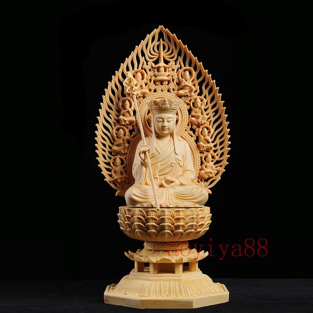 仏像 木彫り 置物 地藏菩薩 「お地蔵さま」 桧木 仏壇仏像 祈る 厄除け 開運 平安を守る 無病息災、五穀豊穣 純手工彫刻 6,264円