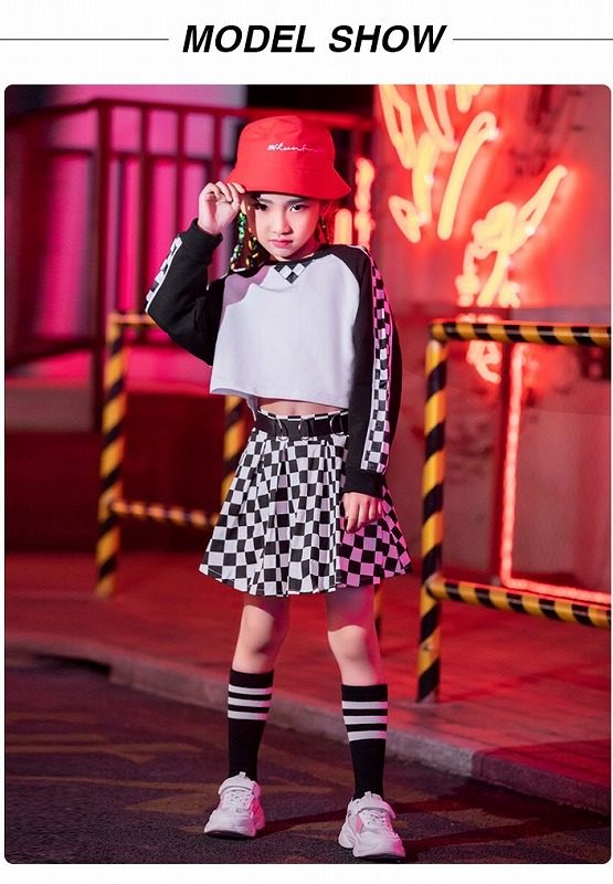 楽天市場 ヒップホップ キッズダンス衣装 セットアップ ガールズ K Pop ダンス衣装 韓国 へそ出し ファッション トップス スカート 白黒 Sims Mart
