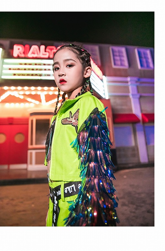 楽天市場 ダンス衣装 ガールズ 派手 かっこいい ヒップホップ ダンス衣装 セットアップ ジャケット ズボン 黄緑 韓国 K Pop Sims Mart
