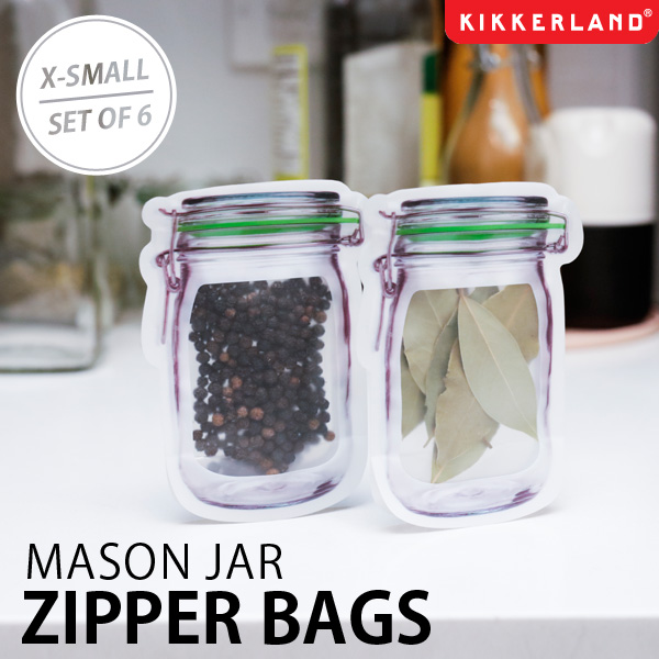 楽天市場 Kikkerland キッカーランド Mason Jar Zipper Bags メイソンジャージッパーバッグ エコ 収納バッグ 6枚入り Xsサイズ 60ml 2oz お菓子入れ 瓶 ボトル メール便ok あす楽対応可 スマイルライフギフト シンシア