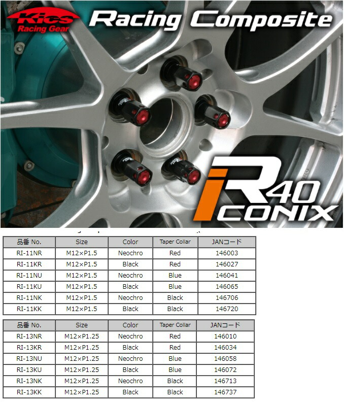 宅急便は割引特典対象! 協永産業 レーシングコンポジットR40アイコニックス ロック ナットセット 20個 M12xP1.5 キャップなし ブラック/レッド RI-11KR KYO-EI Kics | enmouvement.ch