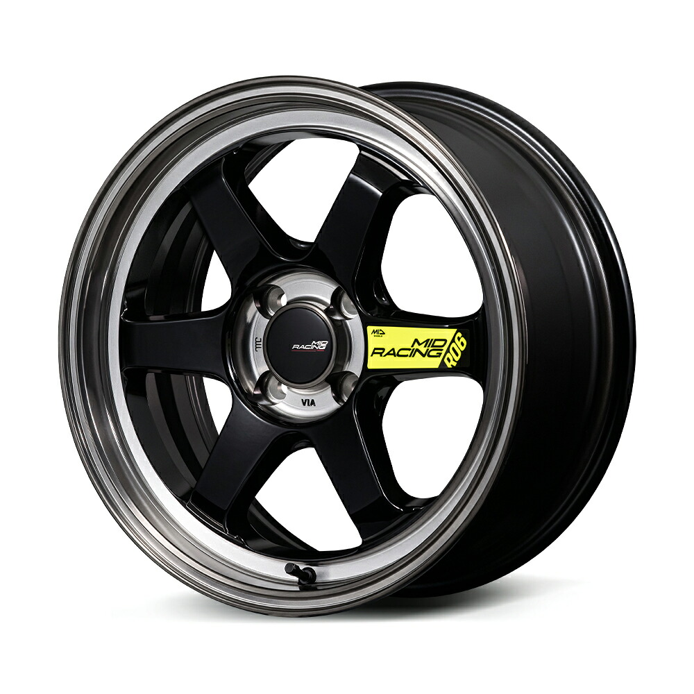 16インチ 4H100 7.0J 7J+35 4穴 R06 ホイール 1本 ブラッククリアポリッシュ MID RACING R06 マルカ｜シンシアモール 店
