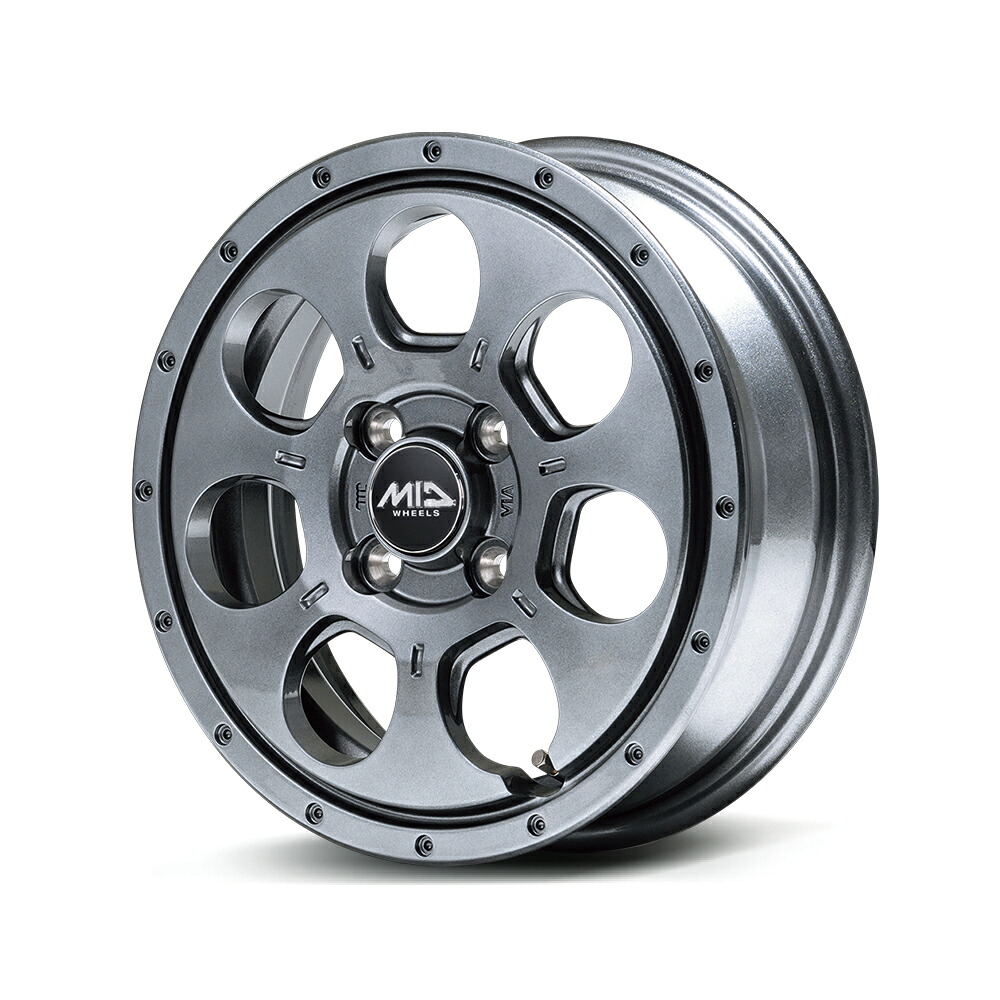 14インチ 4H100 4.5J+45 4穴 マッド エージェント ホイール 1本 メタリックグレー MID MUD AGENT
